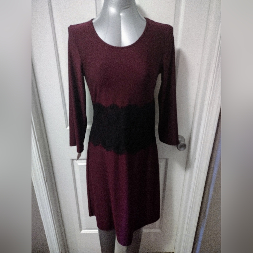 Cute Maroon Shift Dress with Lace Embroidery Middle Sz S NWOT